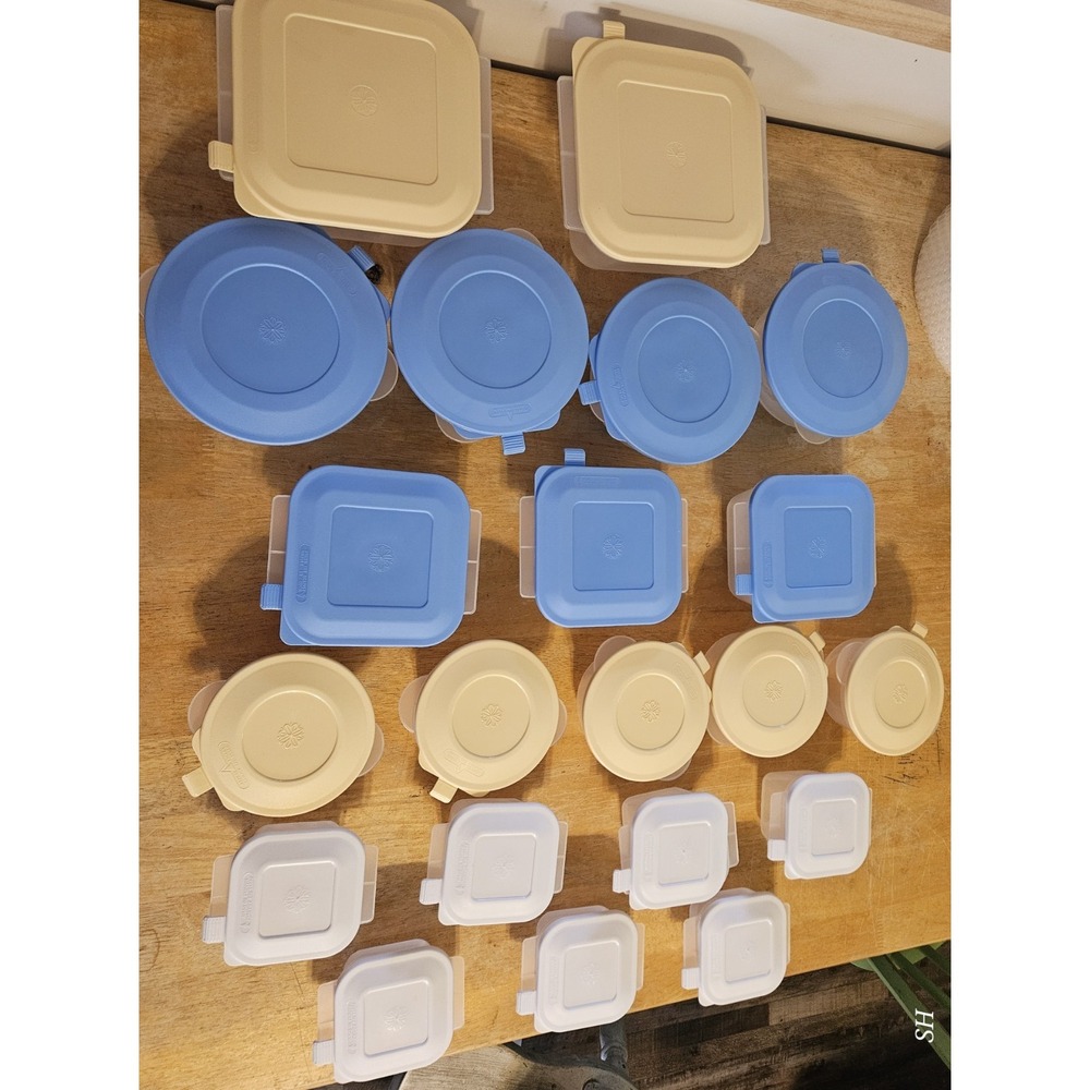 Vintage Anchor Hocking Pop Top Storable Container Lot Blue Lids Multiple...